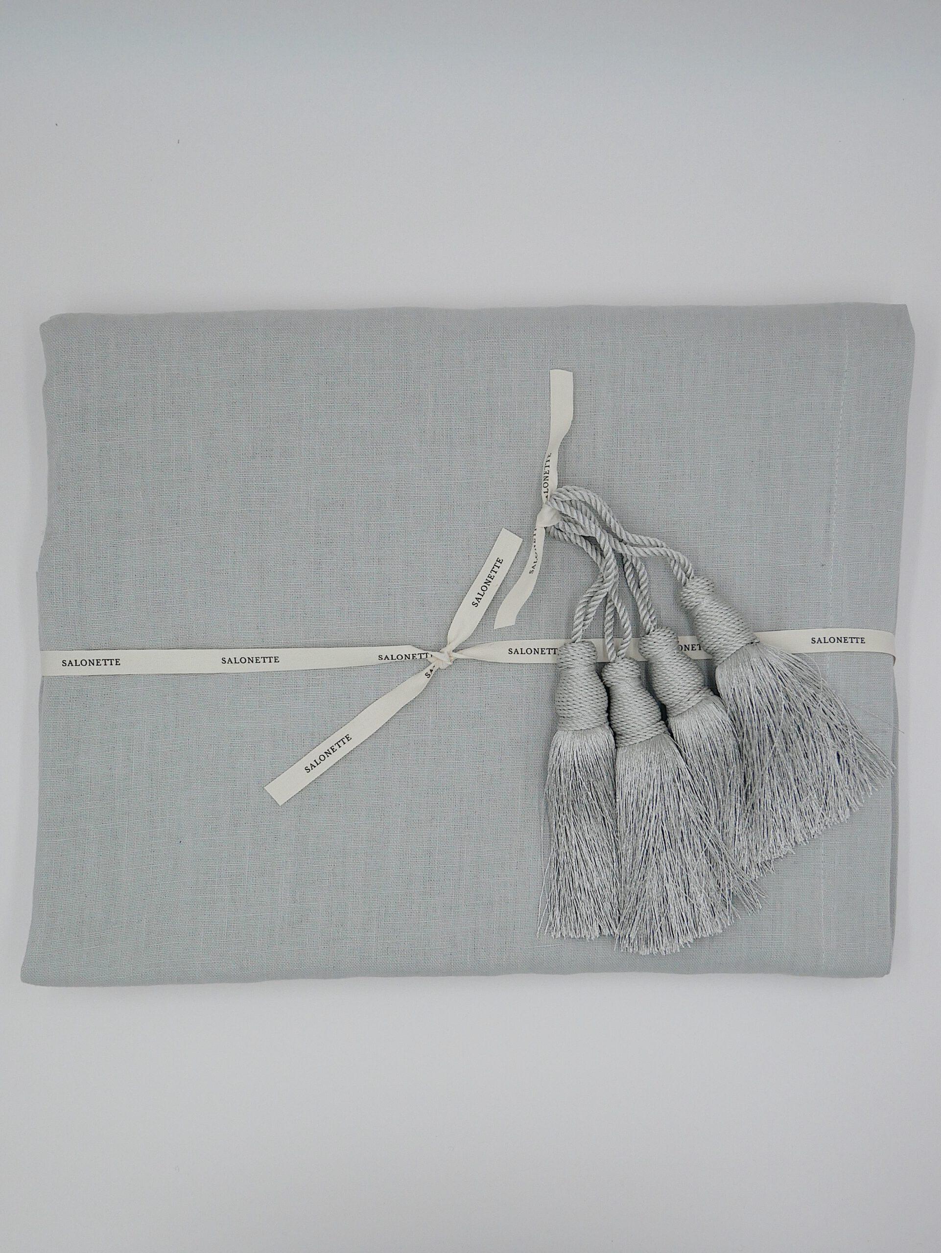 Leinen Tischdecke Hellgrau mit Quasten