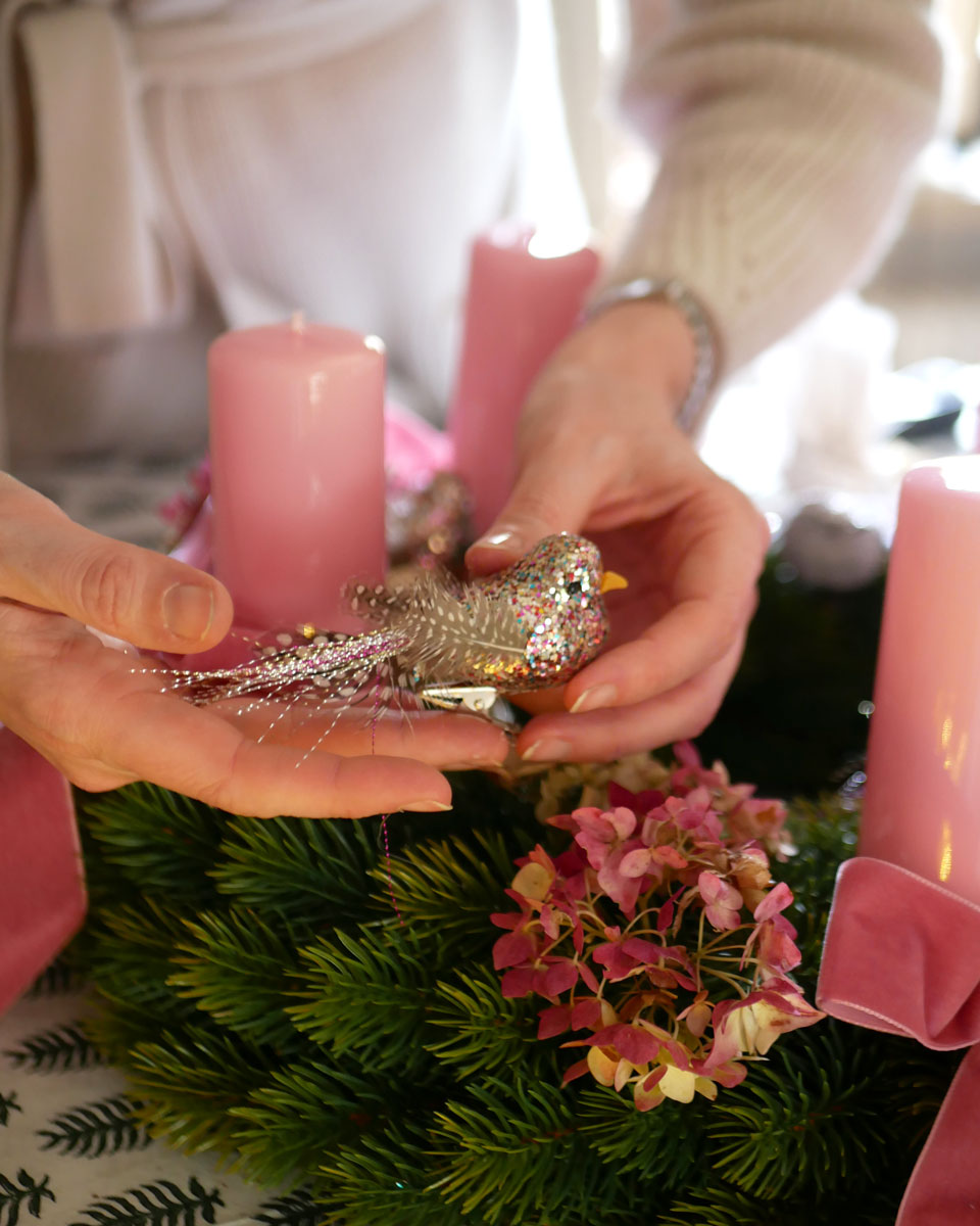 Set für Adventskranz in Rosa