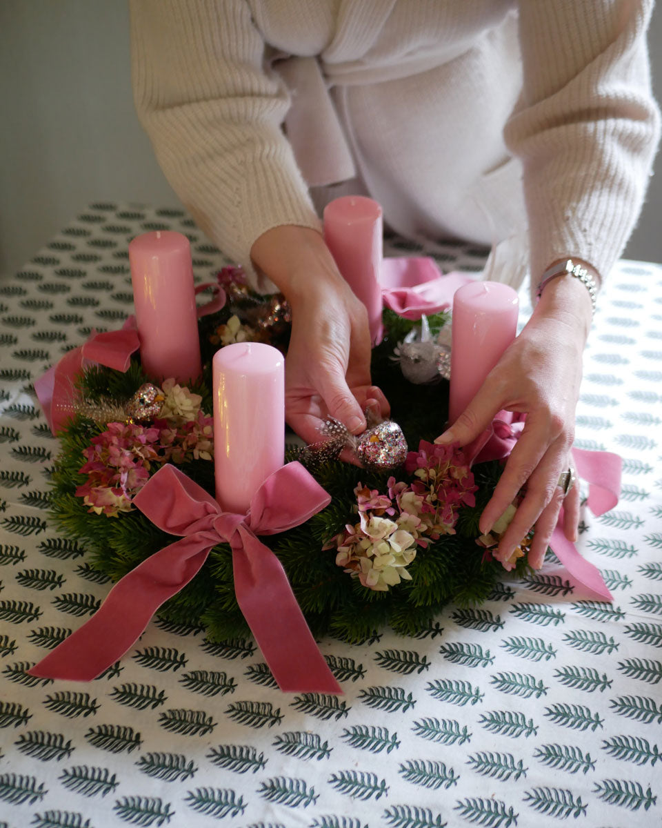 Set für Adventskranz in Rosa