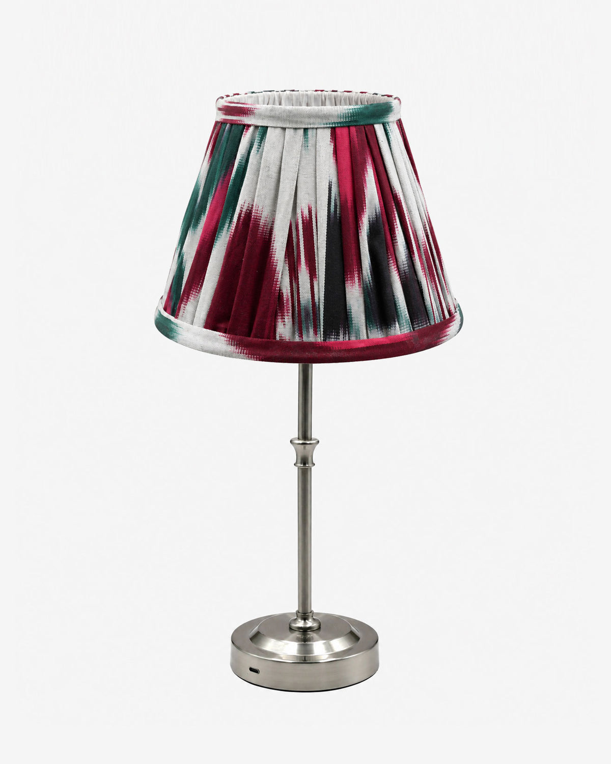 Akku-Tischleuchte "Paris" in Silber mit Ikat-Schirm