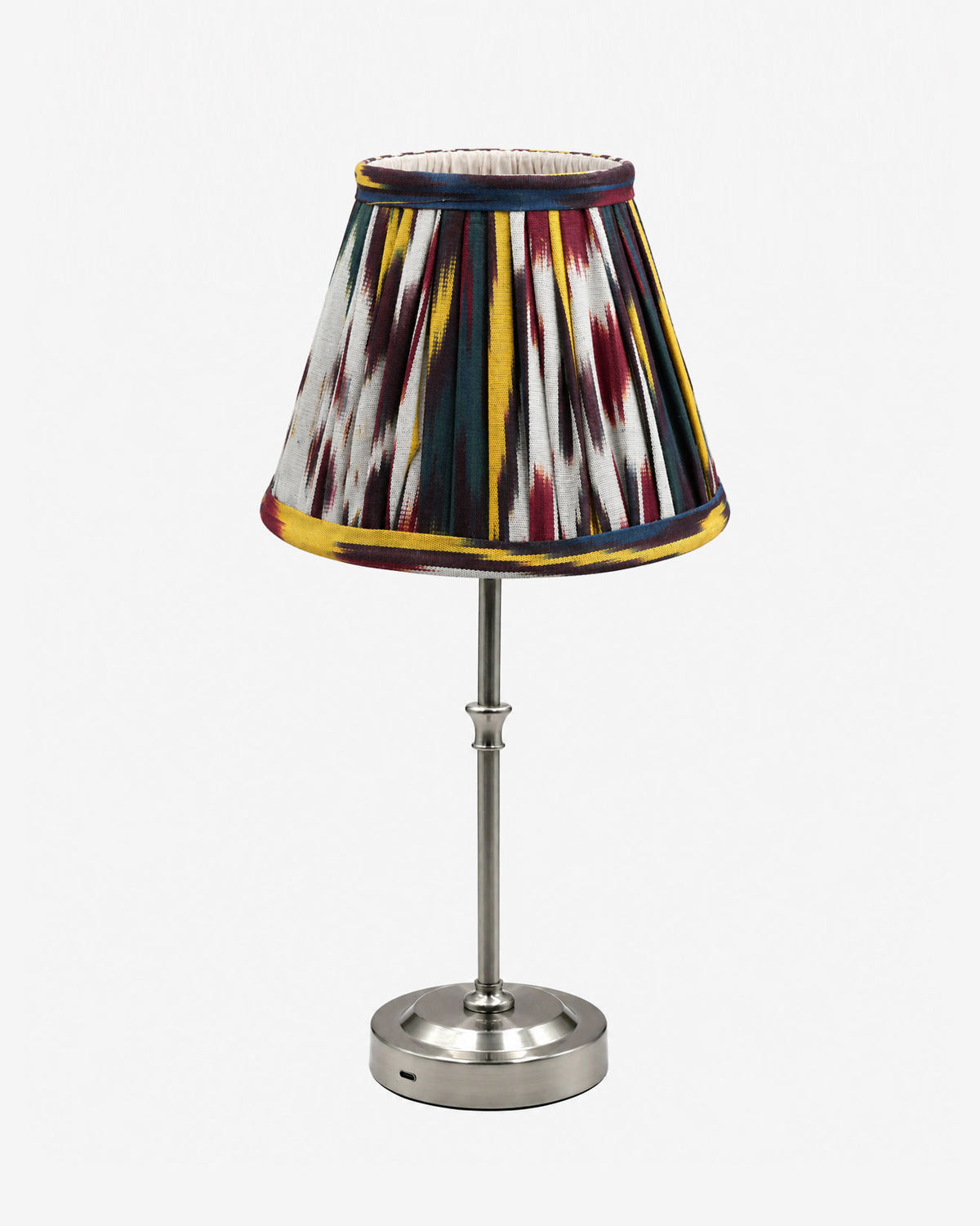 Akku-Tischleuchte "Paris" in Silber mit Ikat-Schirm