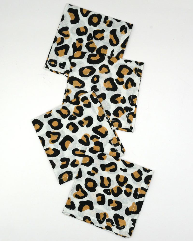 Cocktailservietten "Leopard" weiß (4er)