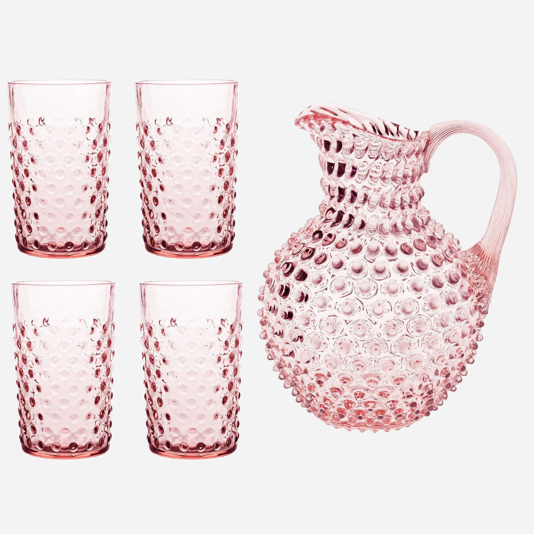 Noppenglas-Set - Krug und Gläser Rosa