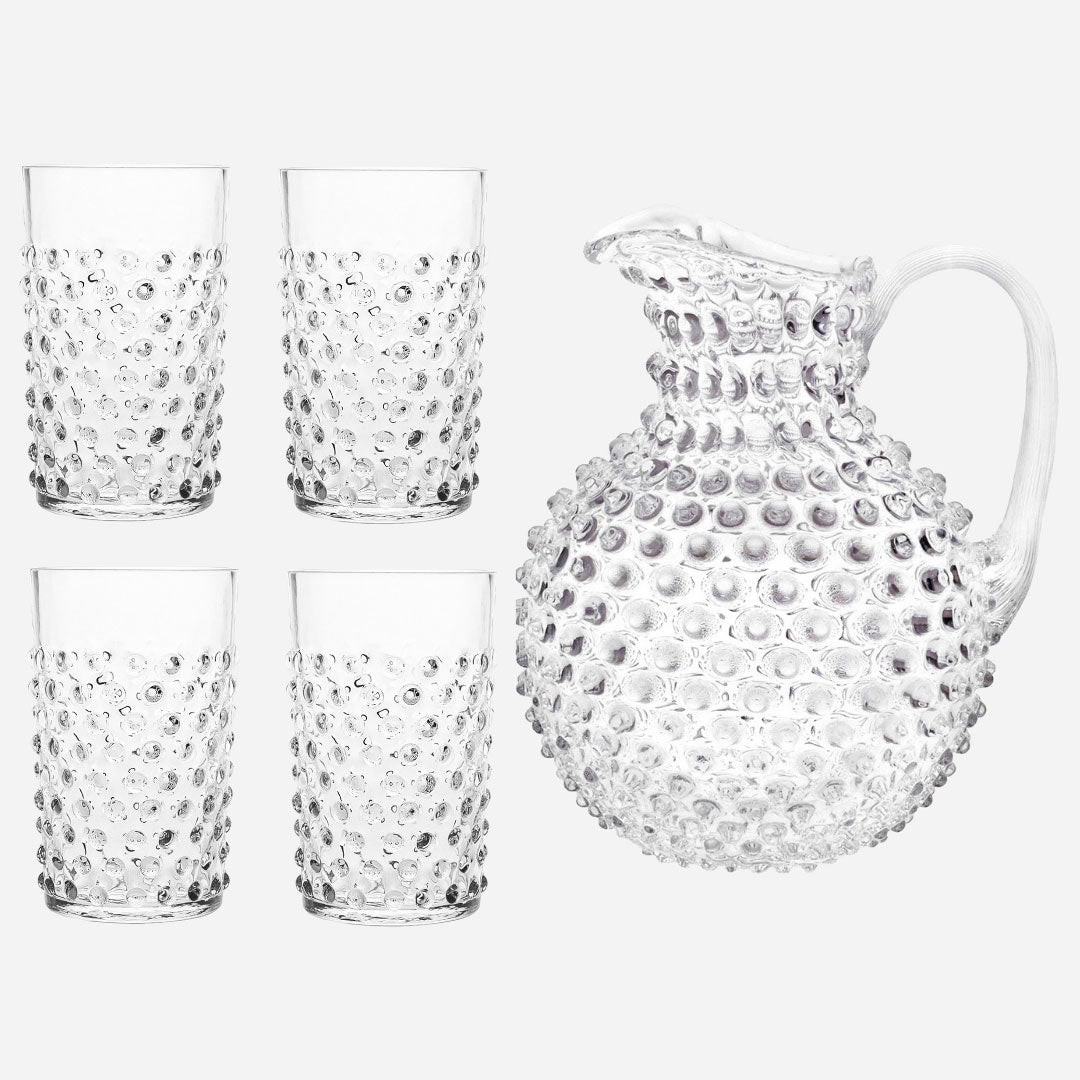 Noppenglas-Set - Krug und Gläser Weiß