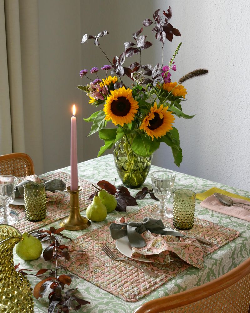 Blockprint Tischdecke "Green Tea"