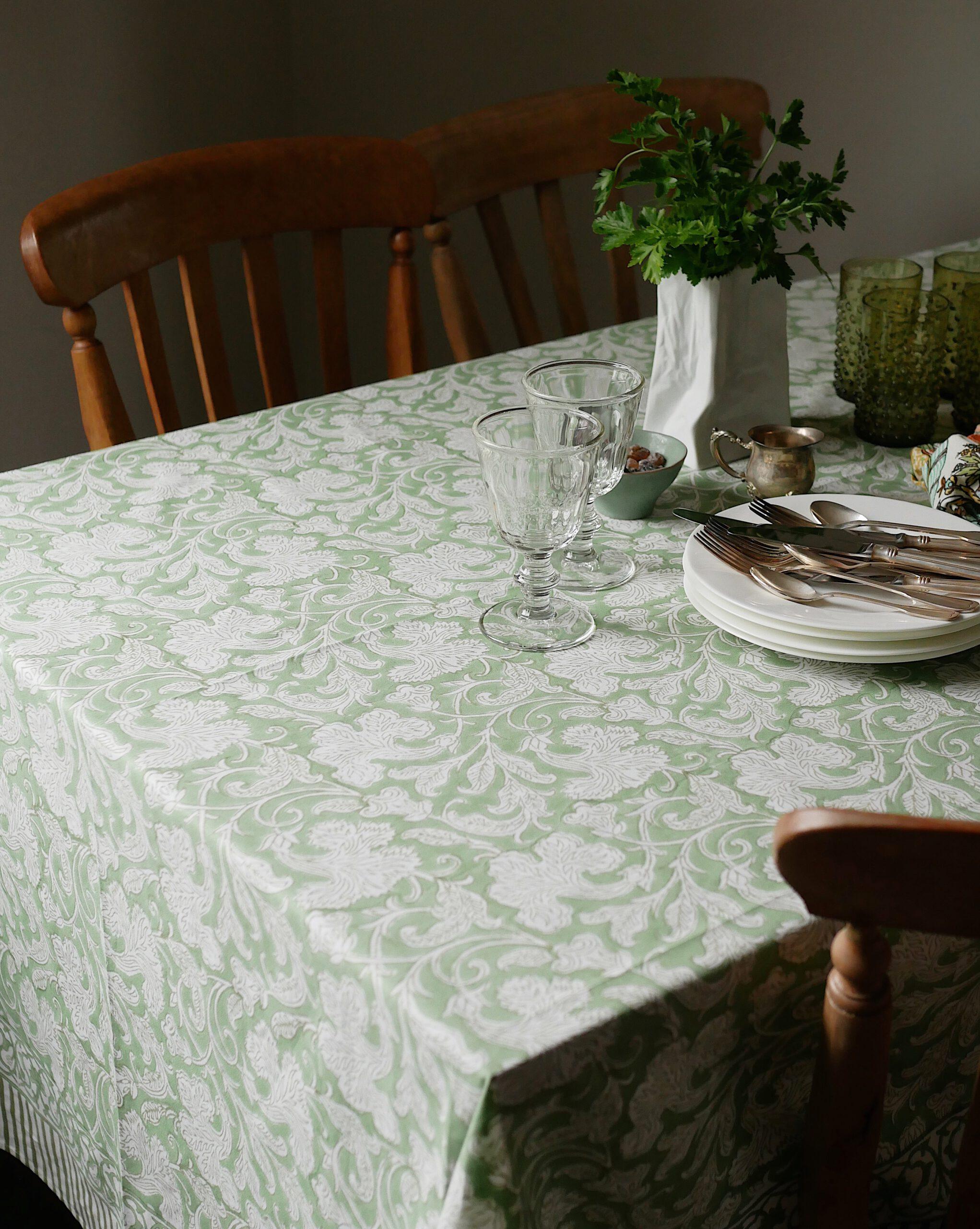 Blockprint Tischdecke "Green Tea"