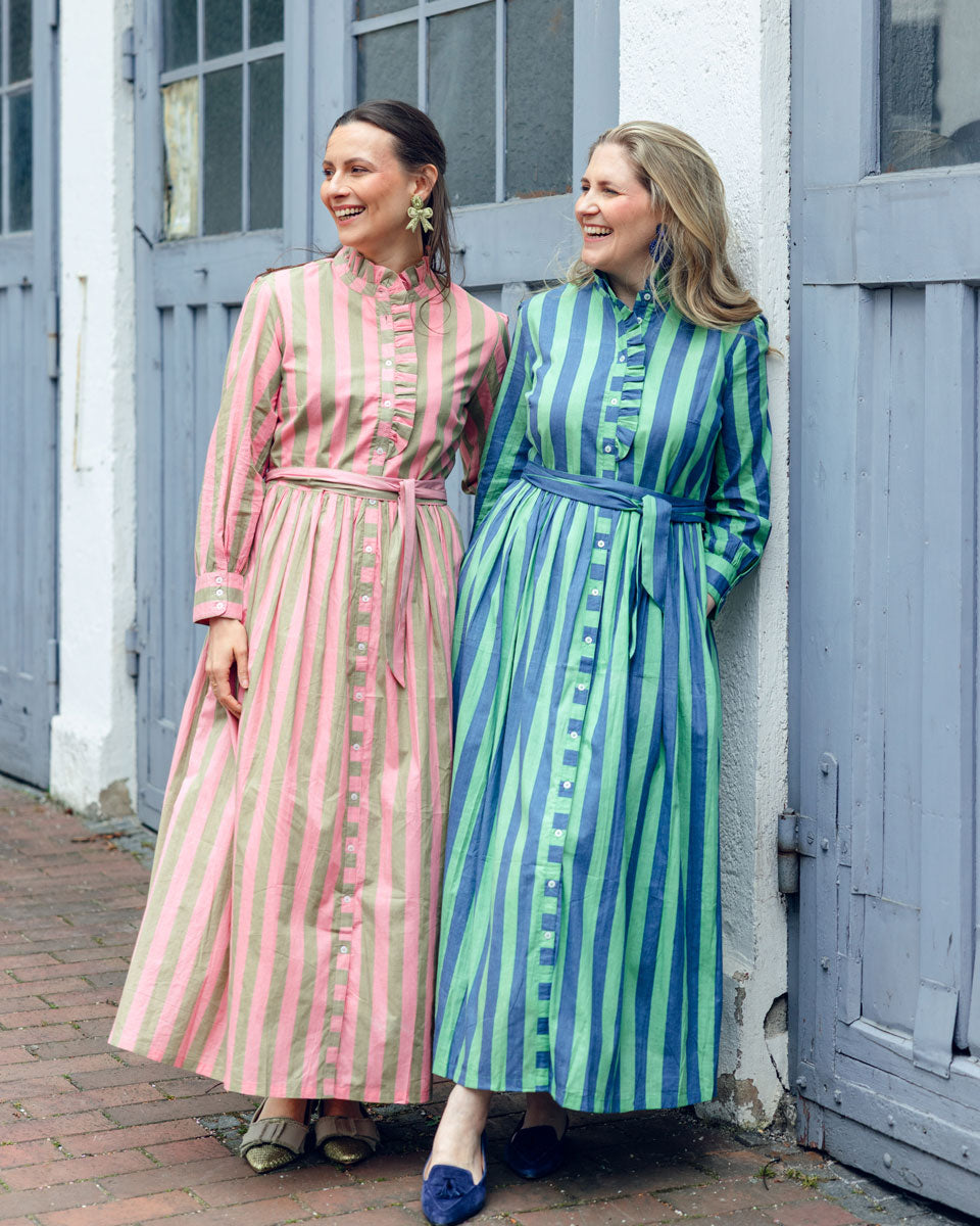 Kleid mit Volantkragen "Leonie" mit grün-blauen Streifen