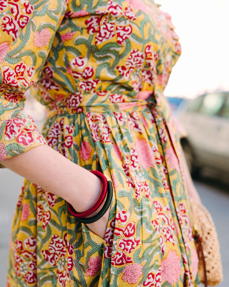 Kleid mit Volantkragen "Leonie" in gelbem Muster