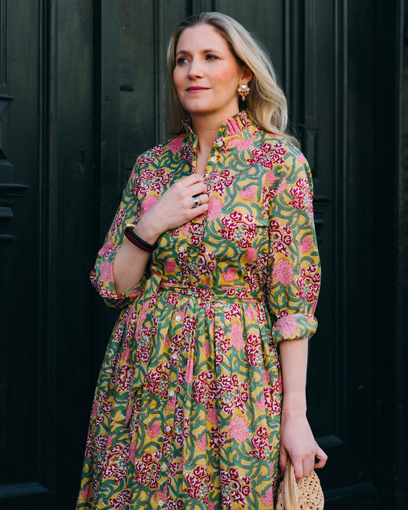 Kleid mit Volantkragen "Leonie" in gelbem Muster