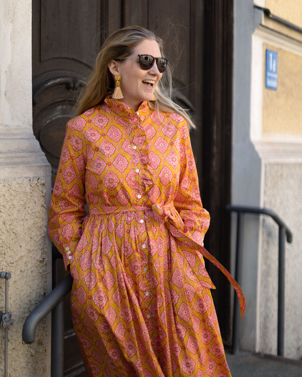 Kleid mit Volantkragen "Leonie" in Sonnengelb