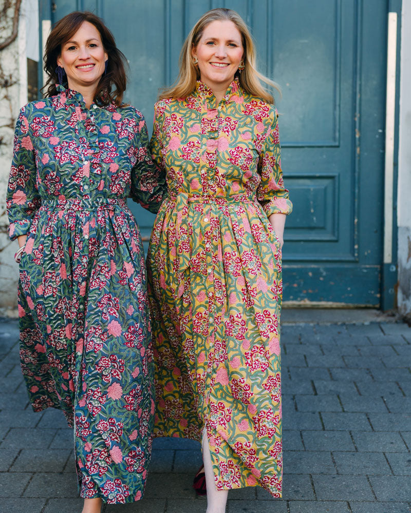 Kleid mit Volantkragen "Leonie" in blauem Muster