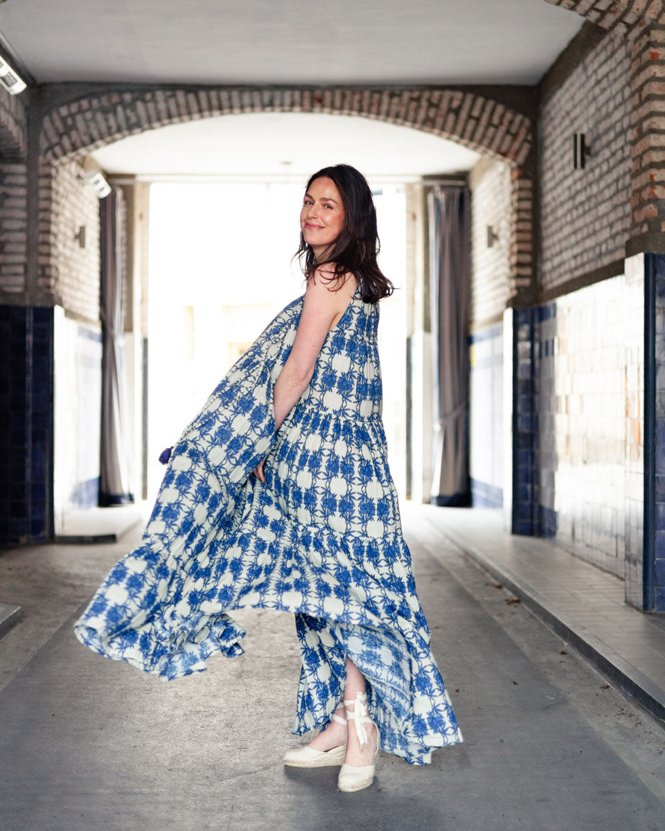 Sommerkleid "Lilian" mit Blättermuster in Blau