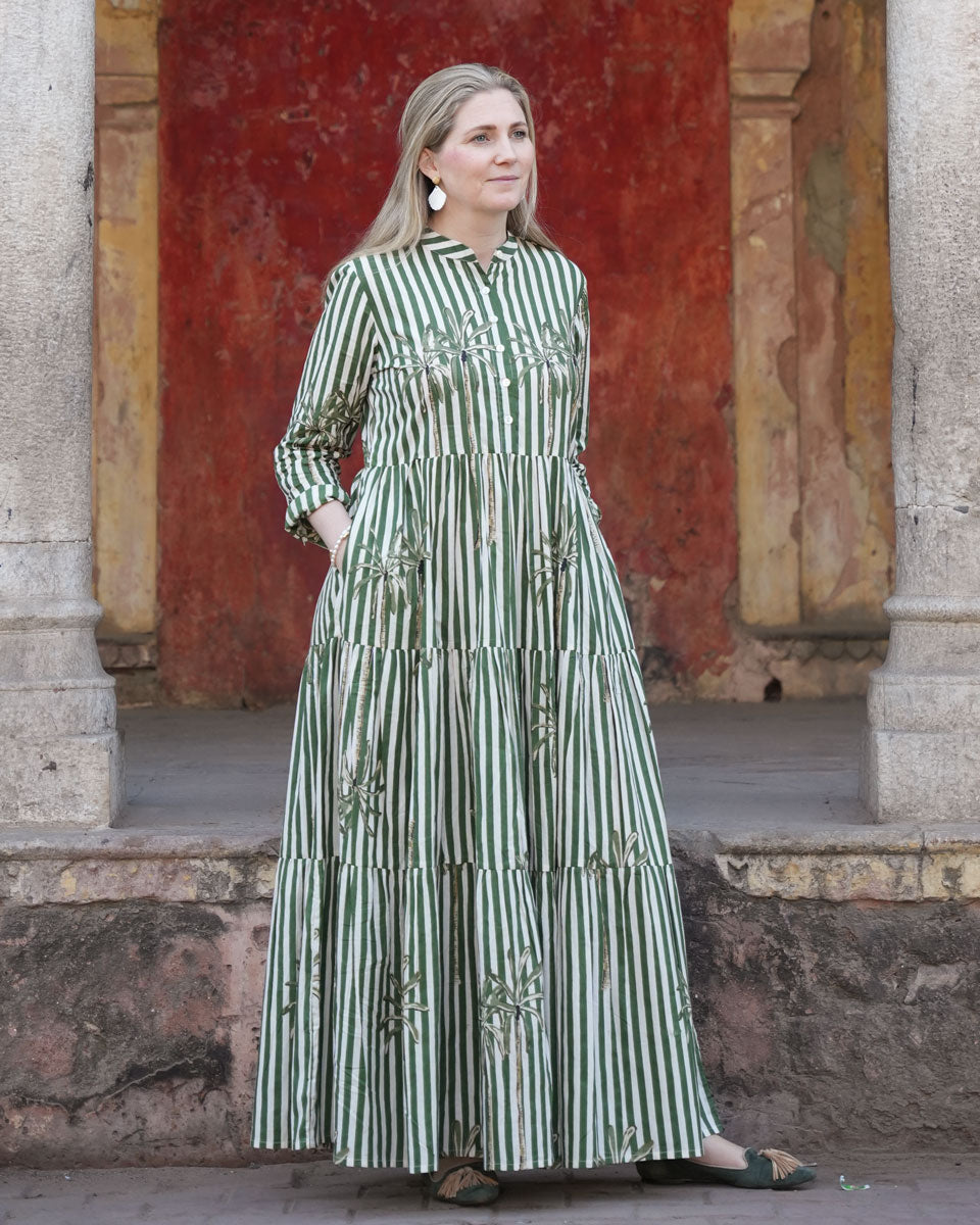Maxikleid "Maxima" mit Palmen und Streifen
