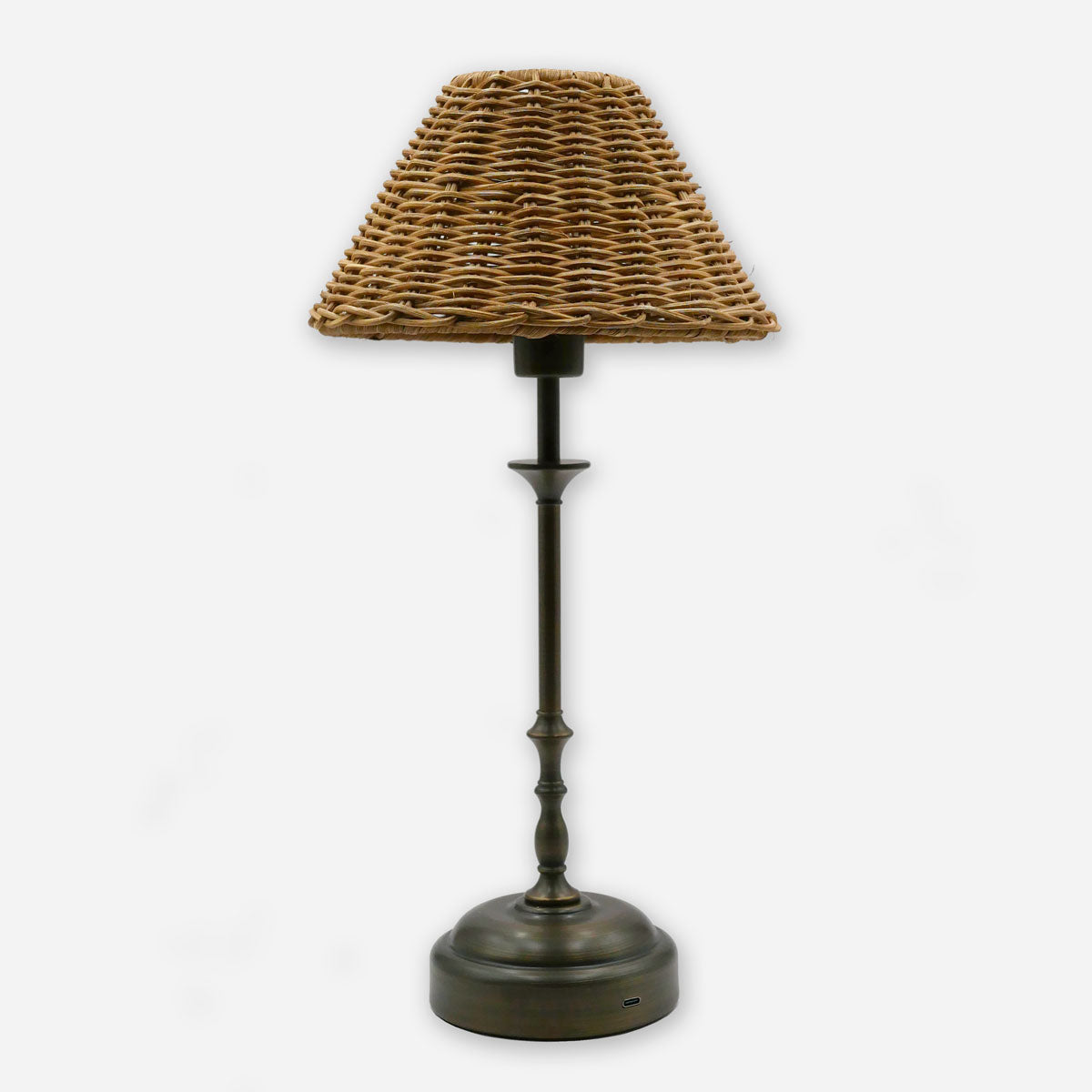 Akku Tischleuchte Antik-Eisen mit Rattan