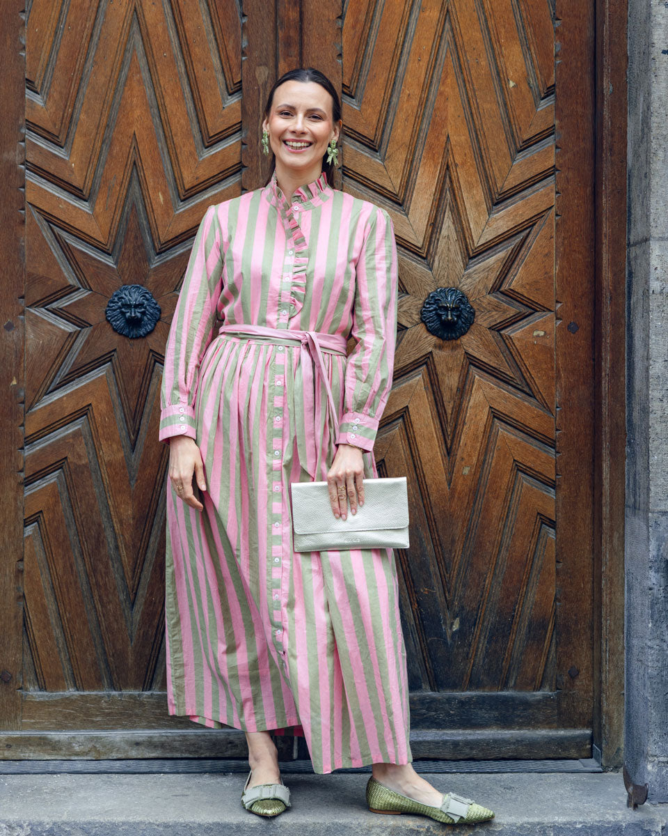 Kleid mit Volantkragen "Leonie" mit rosa-sand Streifen
