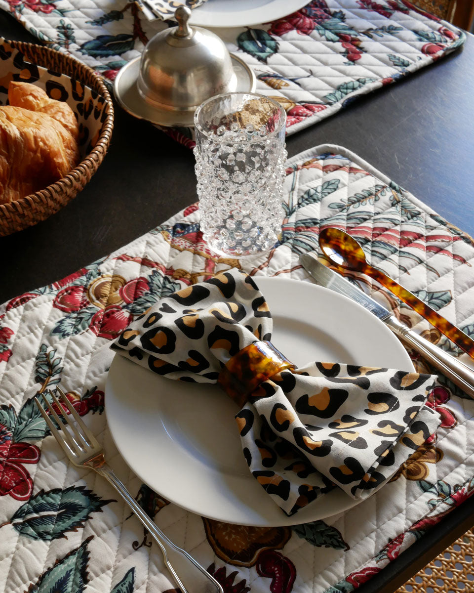 Blockprint Servietten "Leopard" weiß (4er)