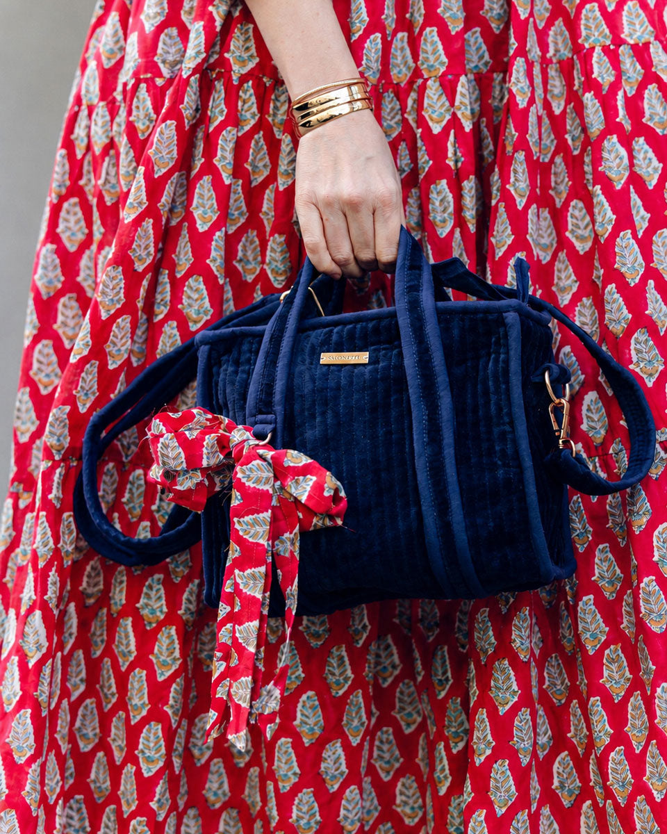 Mini Tote Bag aus Samt - dunkelblau