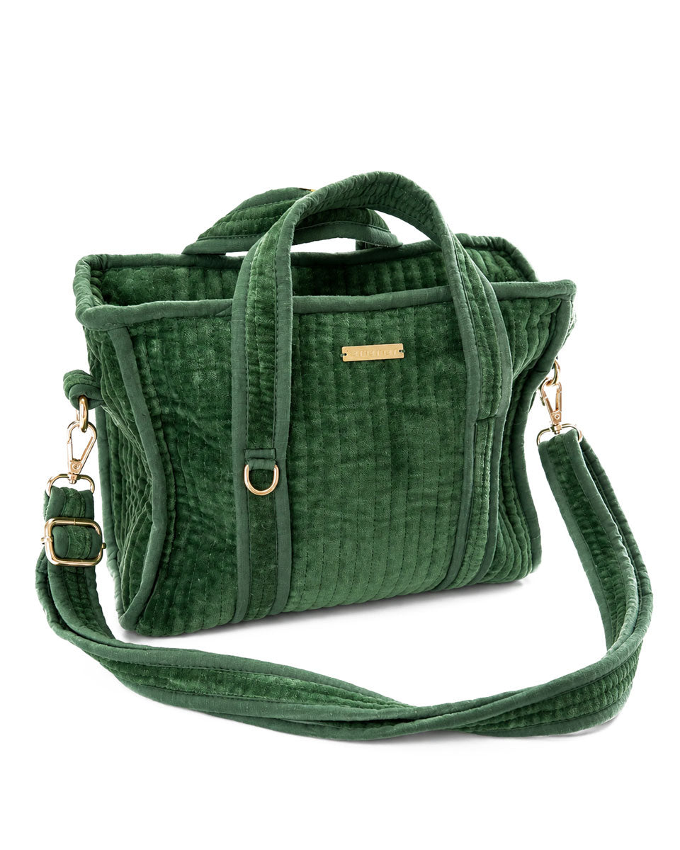 Mini Tote Bag aus Samt - flaschengrün