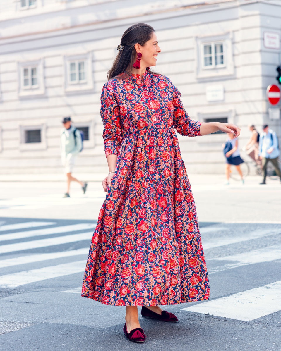 Maxikleid "Maxima" in Rot und Dunkelblau