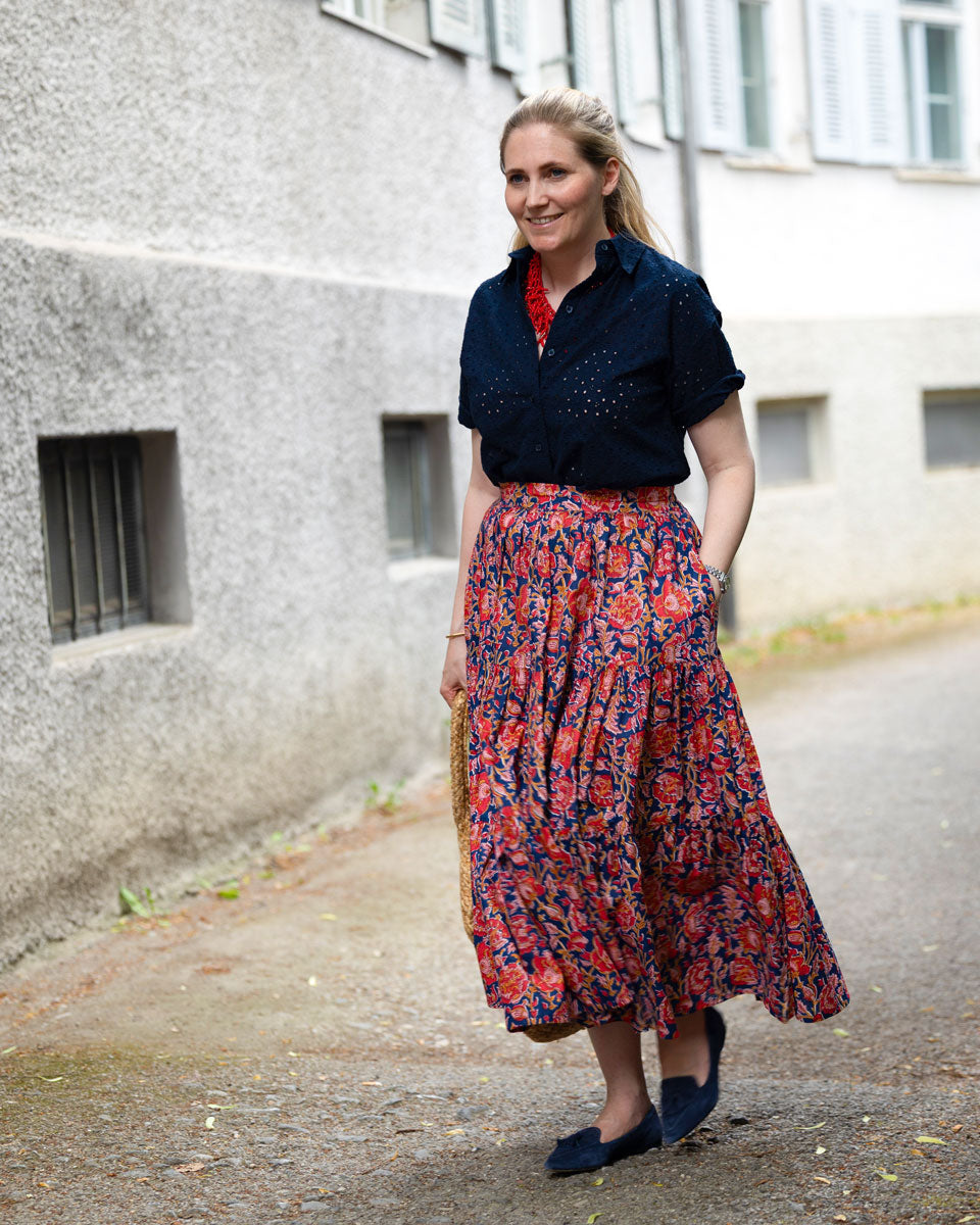 Rock "Selma" mit blau-rotem Muster