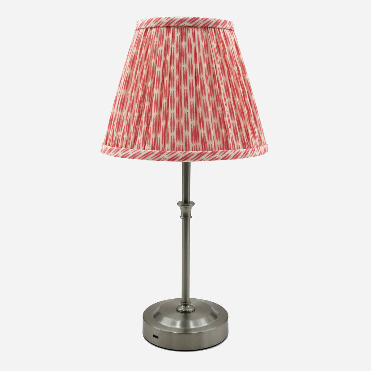 Akku-Tischleuchte "Paris" in Silber mit Stoffschirm