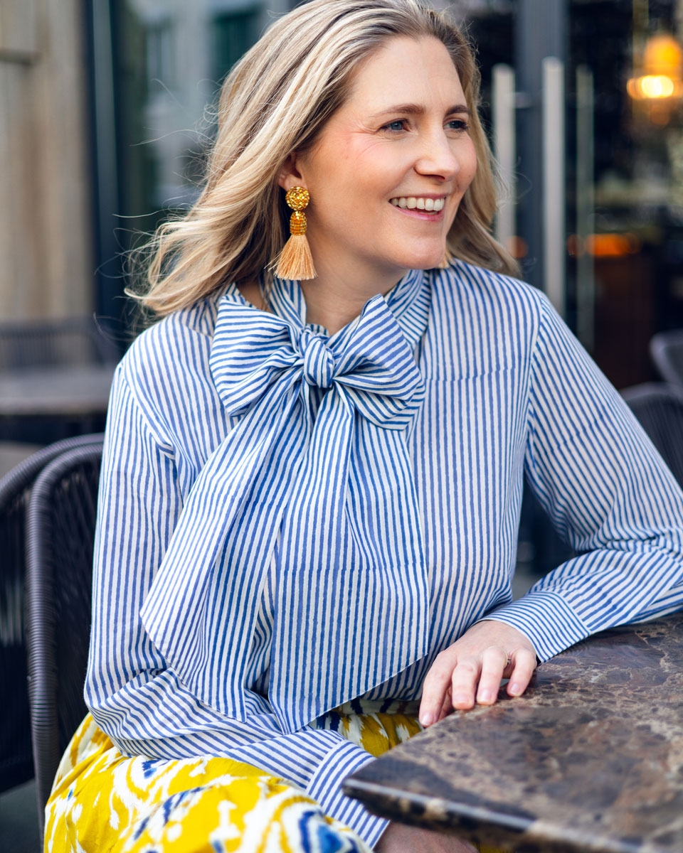 Bluse "Cleo" in Blau & Weiß
