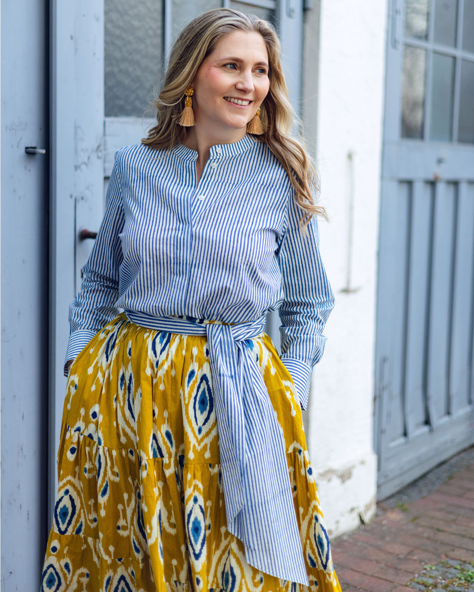 Bluse "Cleo" in Blau & Weiß