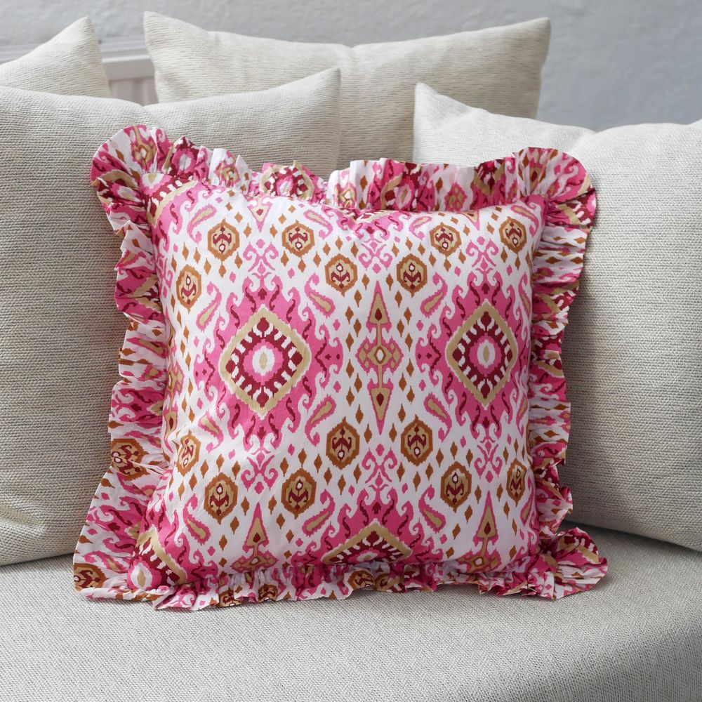 Kissen "Pink Ikat" mit Volants 45 x 45cm