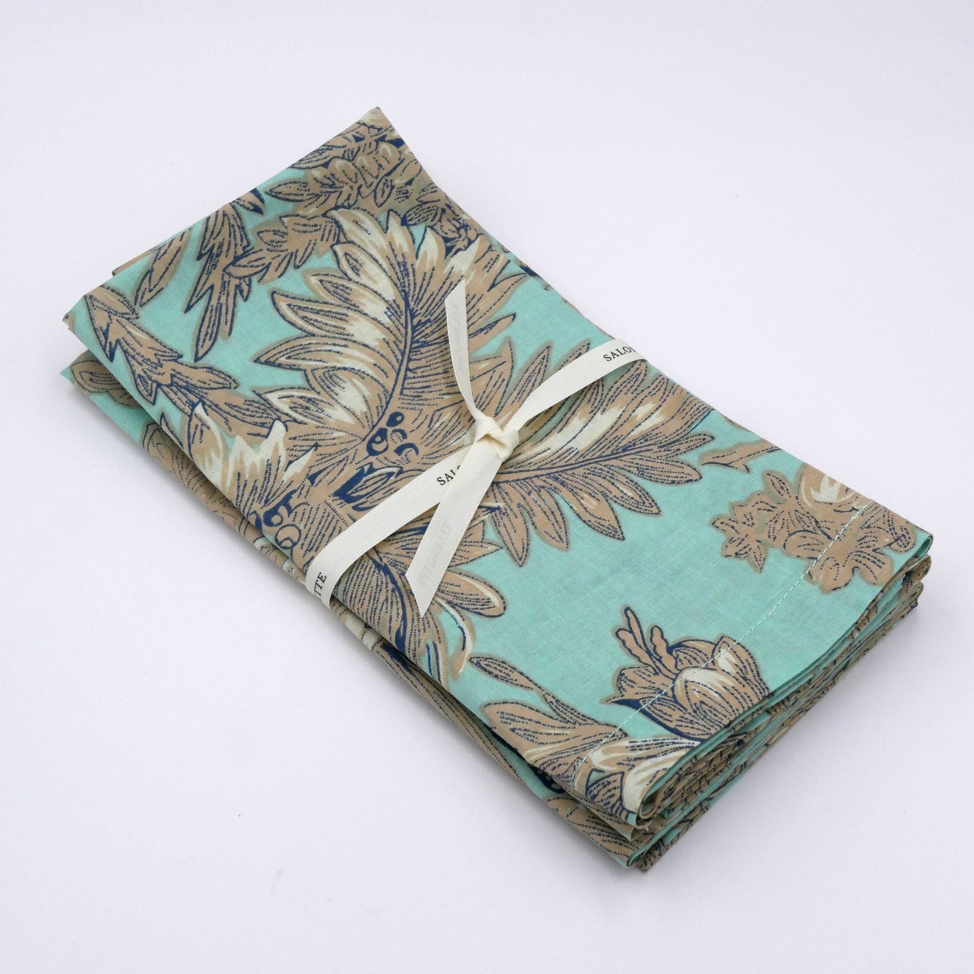 Blockprint Servietten "La Mer" in Mint (4er)