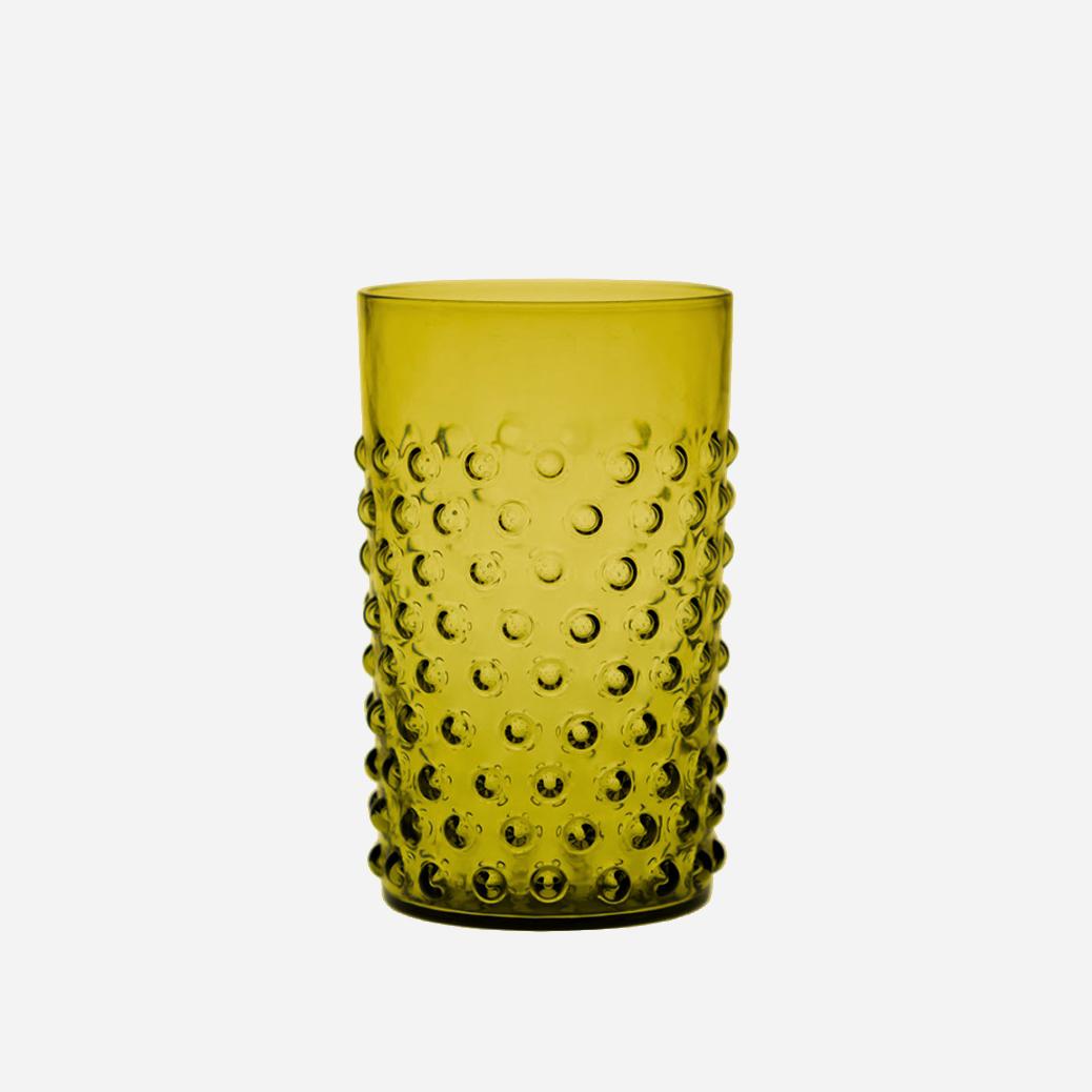 Wasserglas mit Noppen Olivgruen