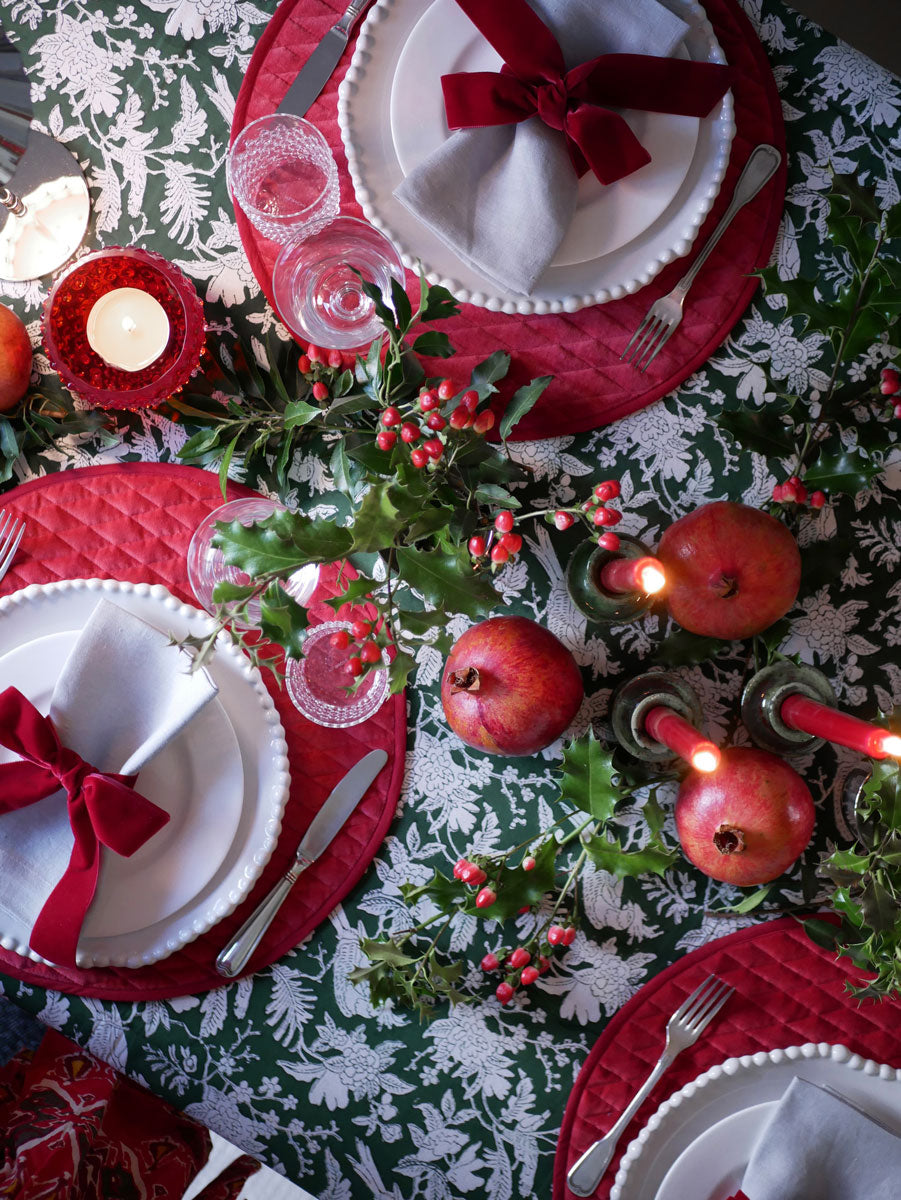 Runde Tischsets aus Samt rot - Zweier-Set
