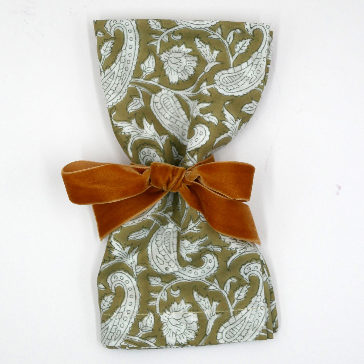 Blockprint Servietten "Paisley" - graugrün (4er)