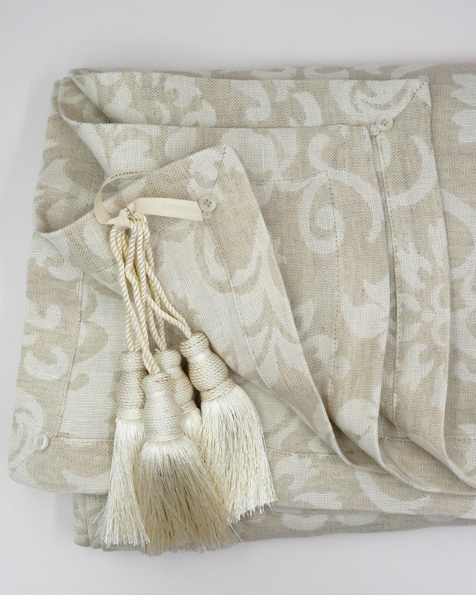 Leinen Tischdecke Jacquard Sand mit Quasten