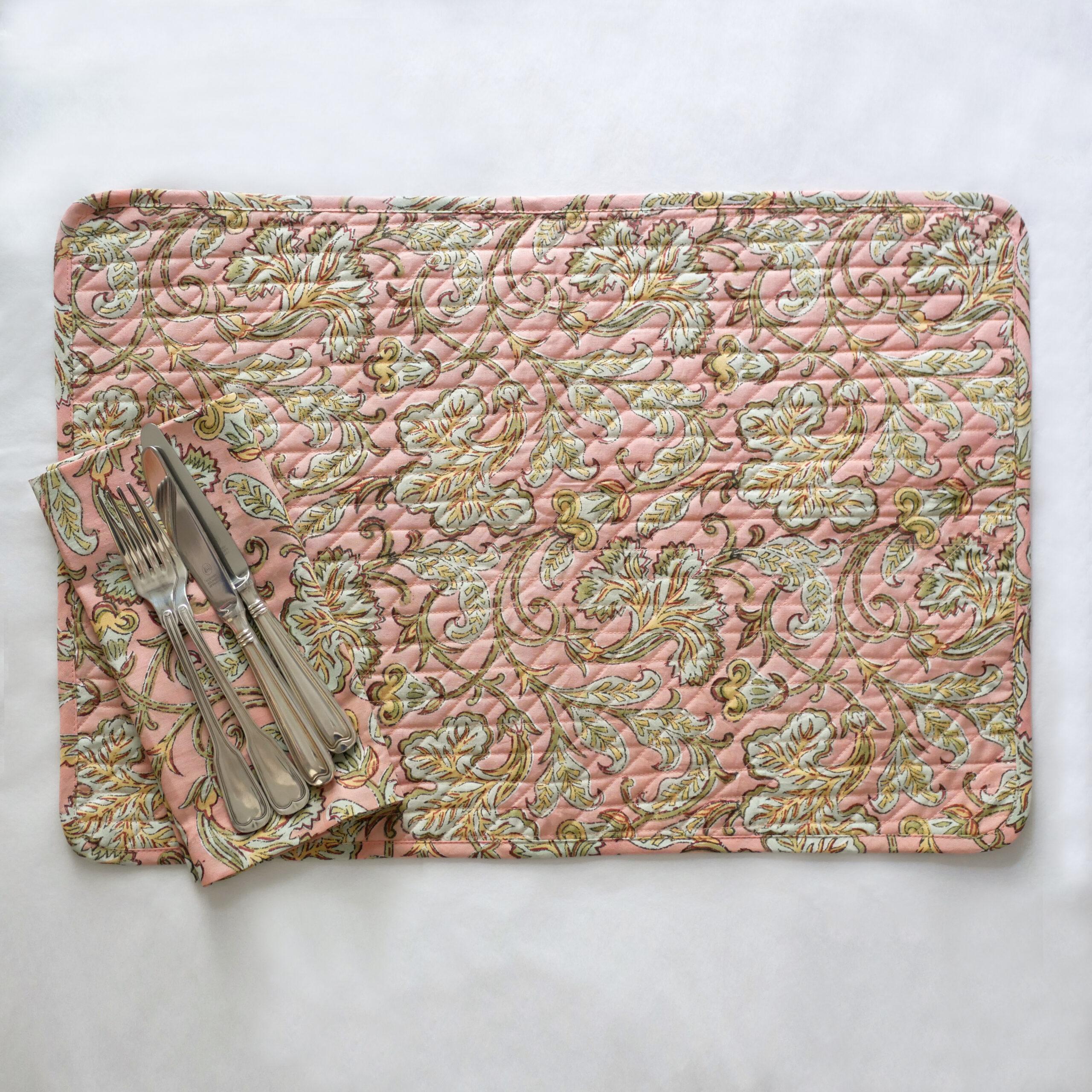 Tischsets abgesteppt rose Blueten