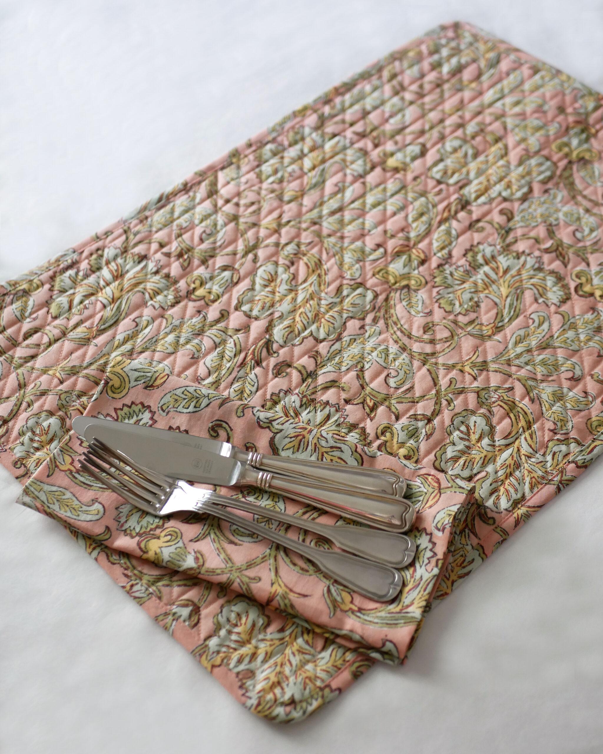 Tischsets abgesteppt rose Blueten