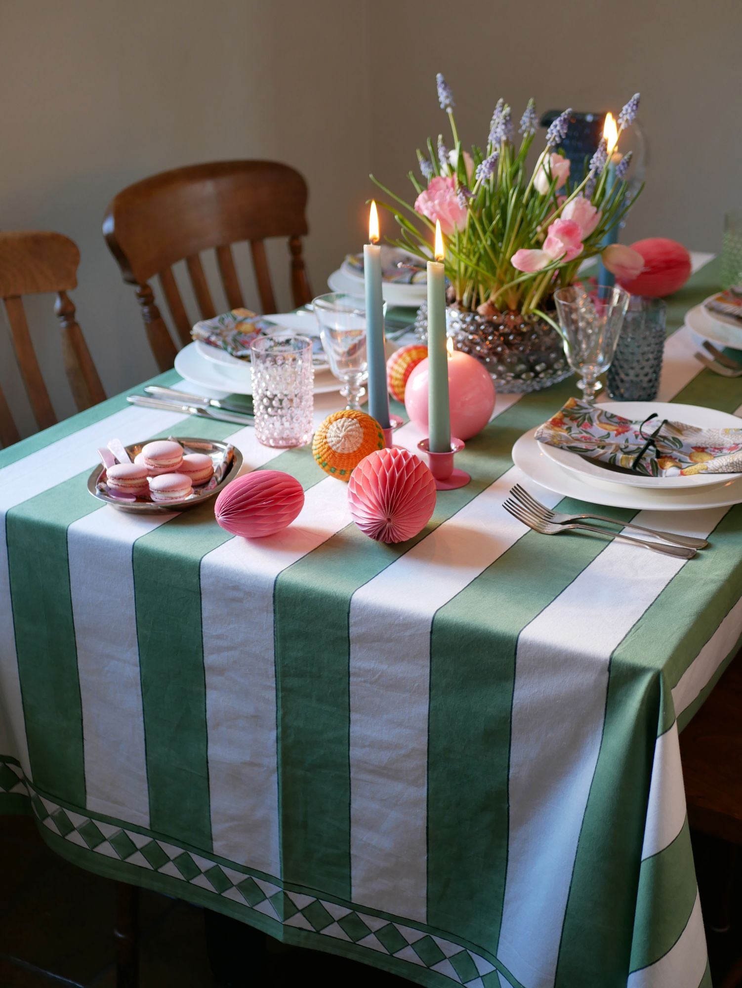 Blockstreifen Tischdecke "Lancelot" in Grün