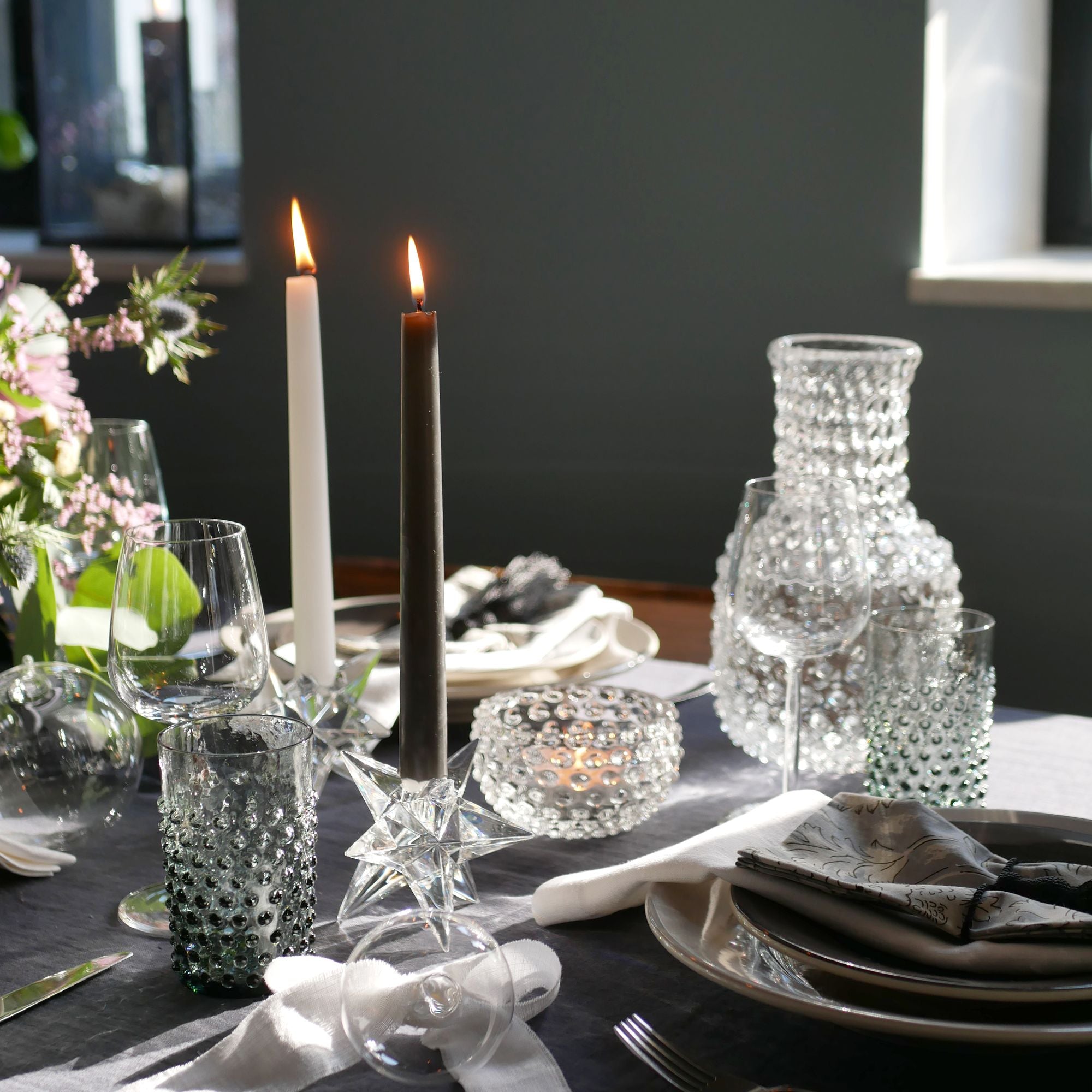 Wasserglas mit Noppen Grau (4er)