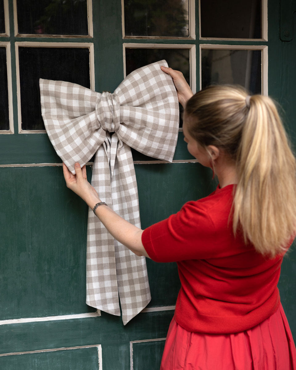 Extra große Schleife - beige kariert