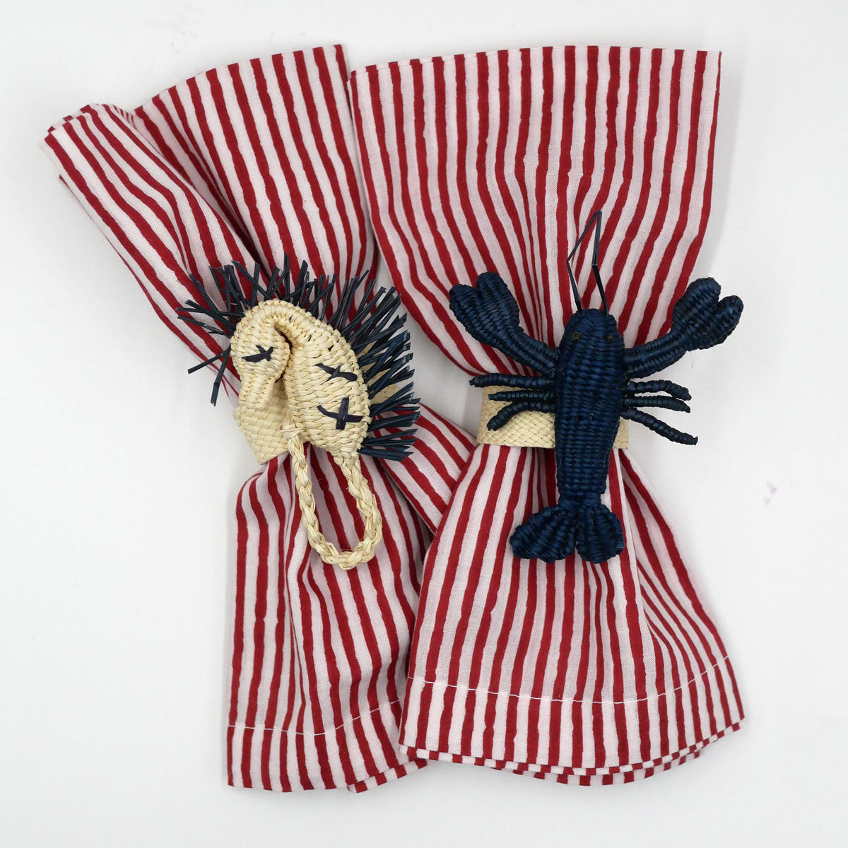 Serviettenring aus Stroh - Seepferdchen dunkelblau