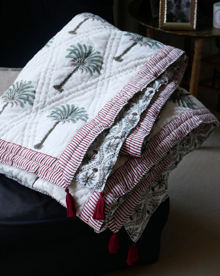 Blockprint Tagesdecke mit Palmen