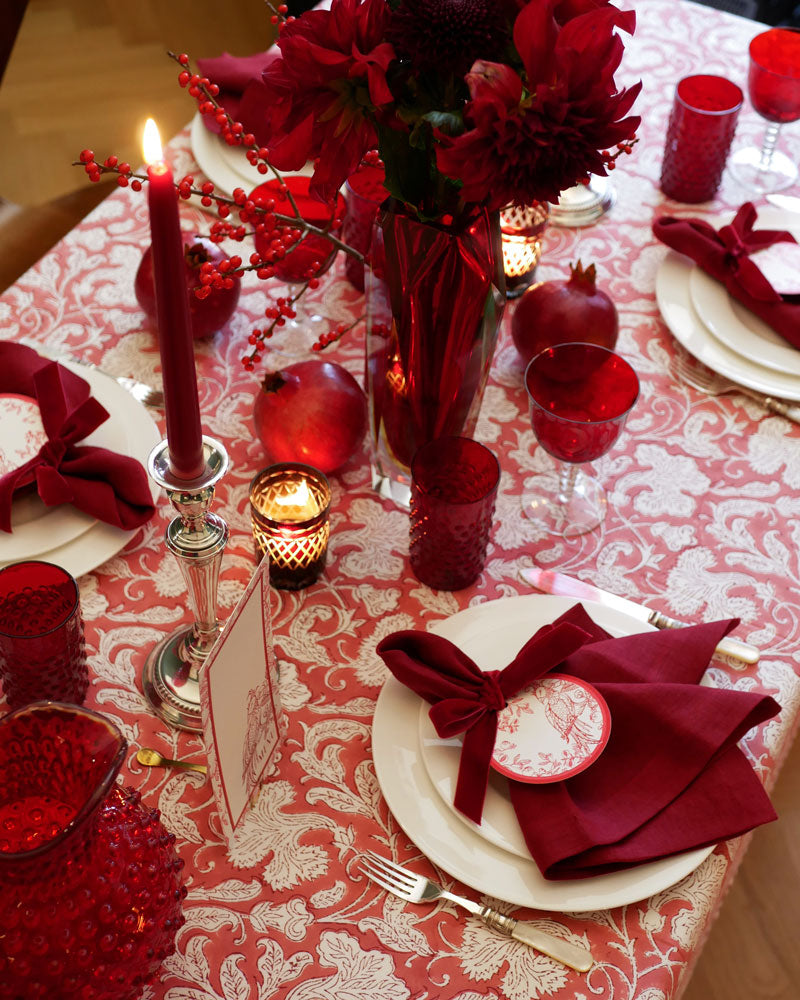 Blockprint Tischdecke "Rosy Tea"