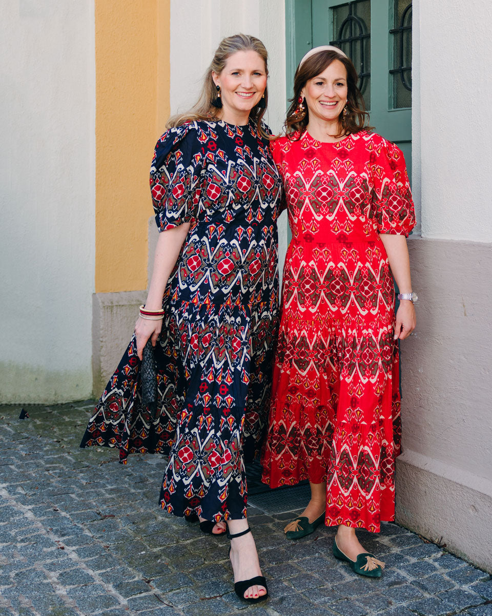Kleid "Philippa" in dunkelblauem Ikat