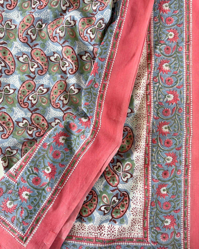 Pareo Blockprint in Korall & Blau