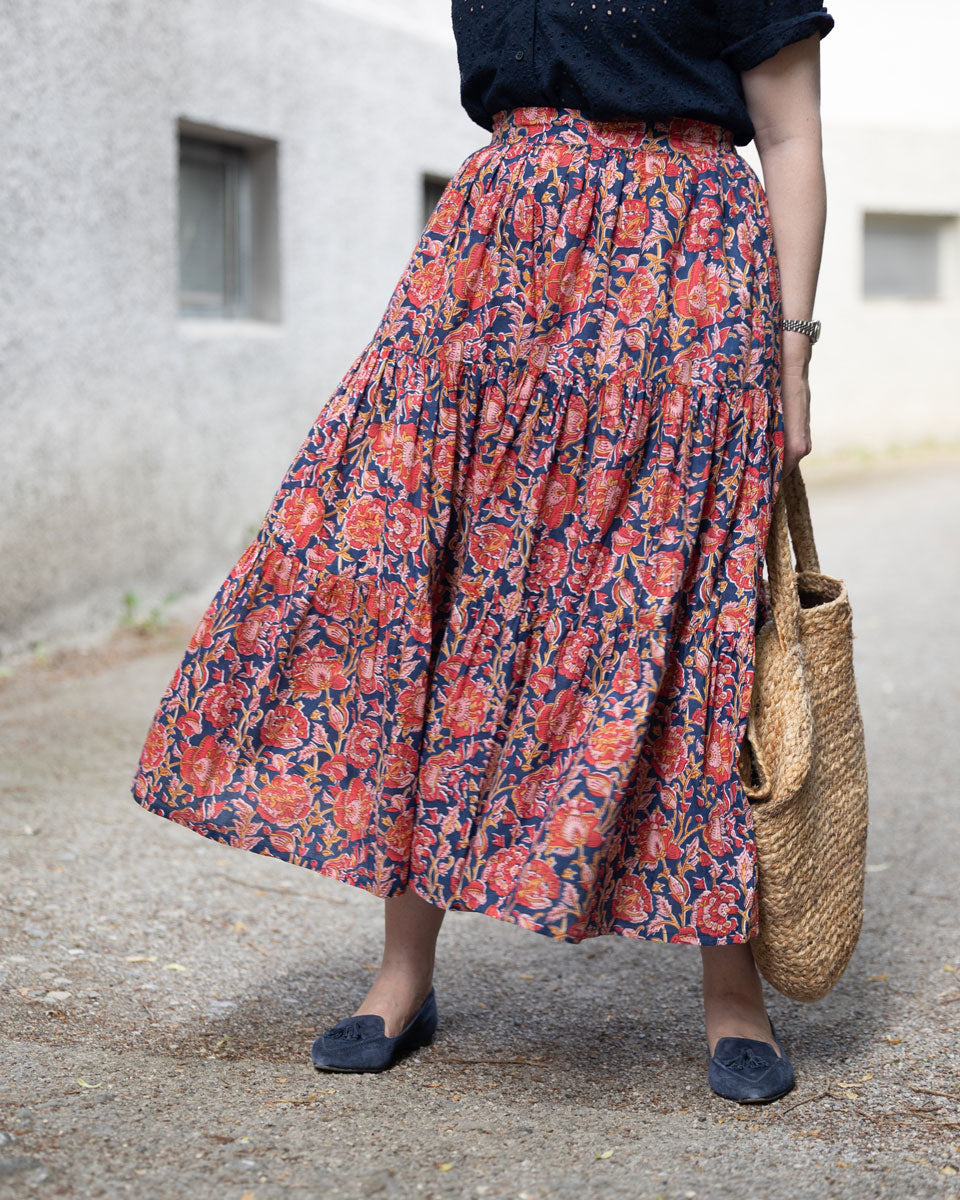 Rock "Selma" mit blau-rotem Muster