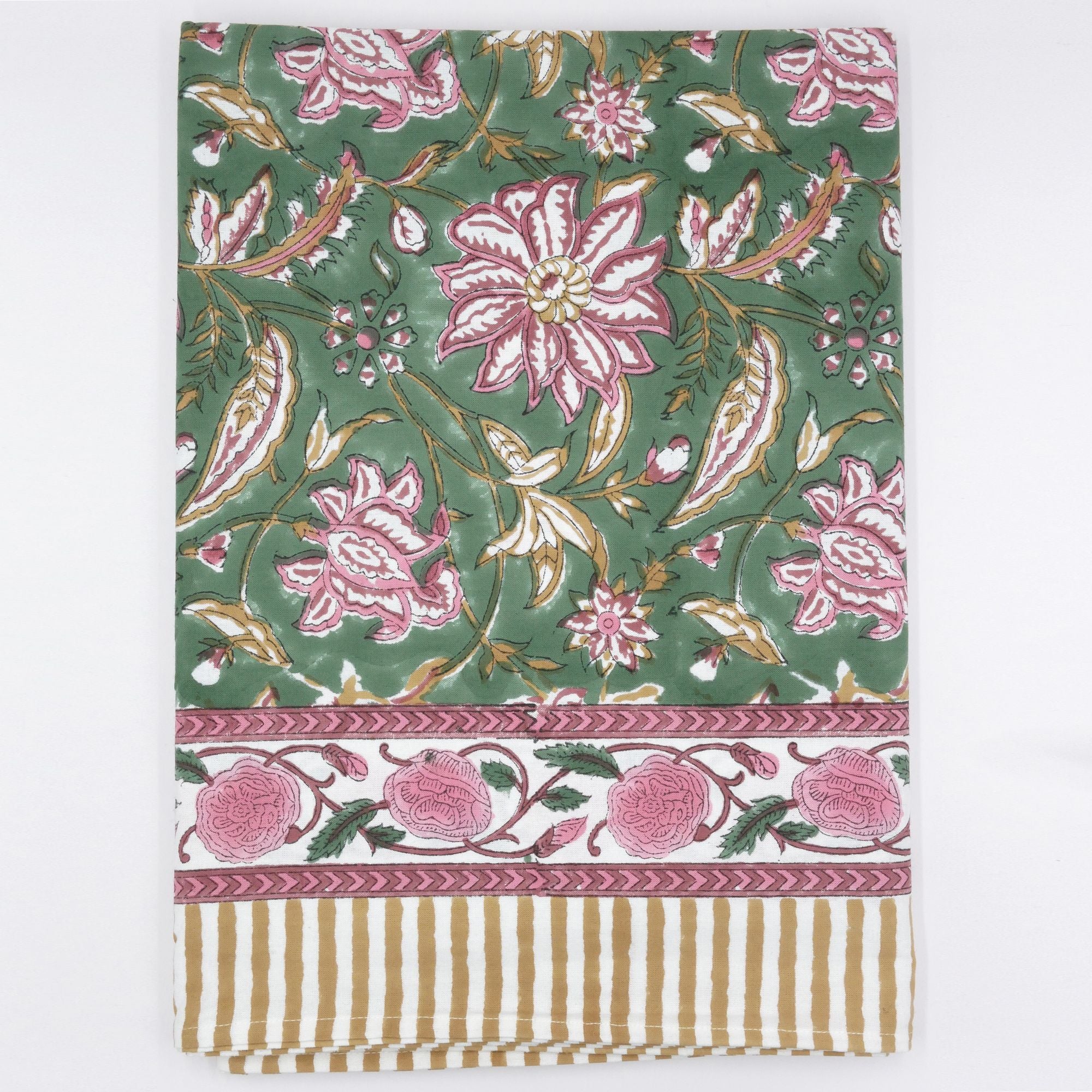 Blockprint Tischdecke "Dahlia" in Grün