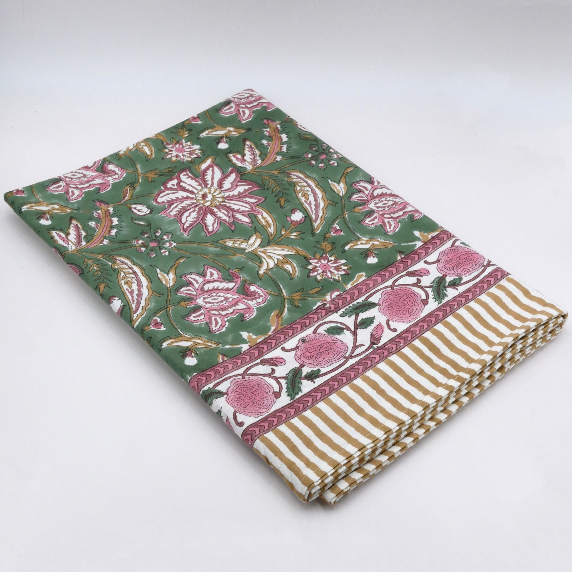 Blockprint Tischdecke "Dahlia" in Grün