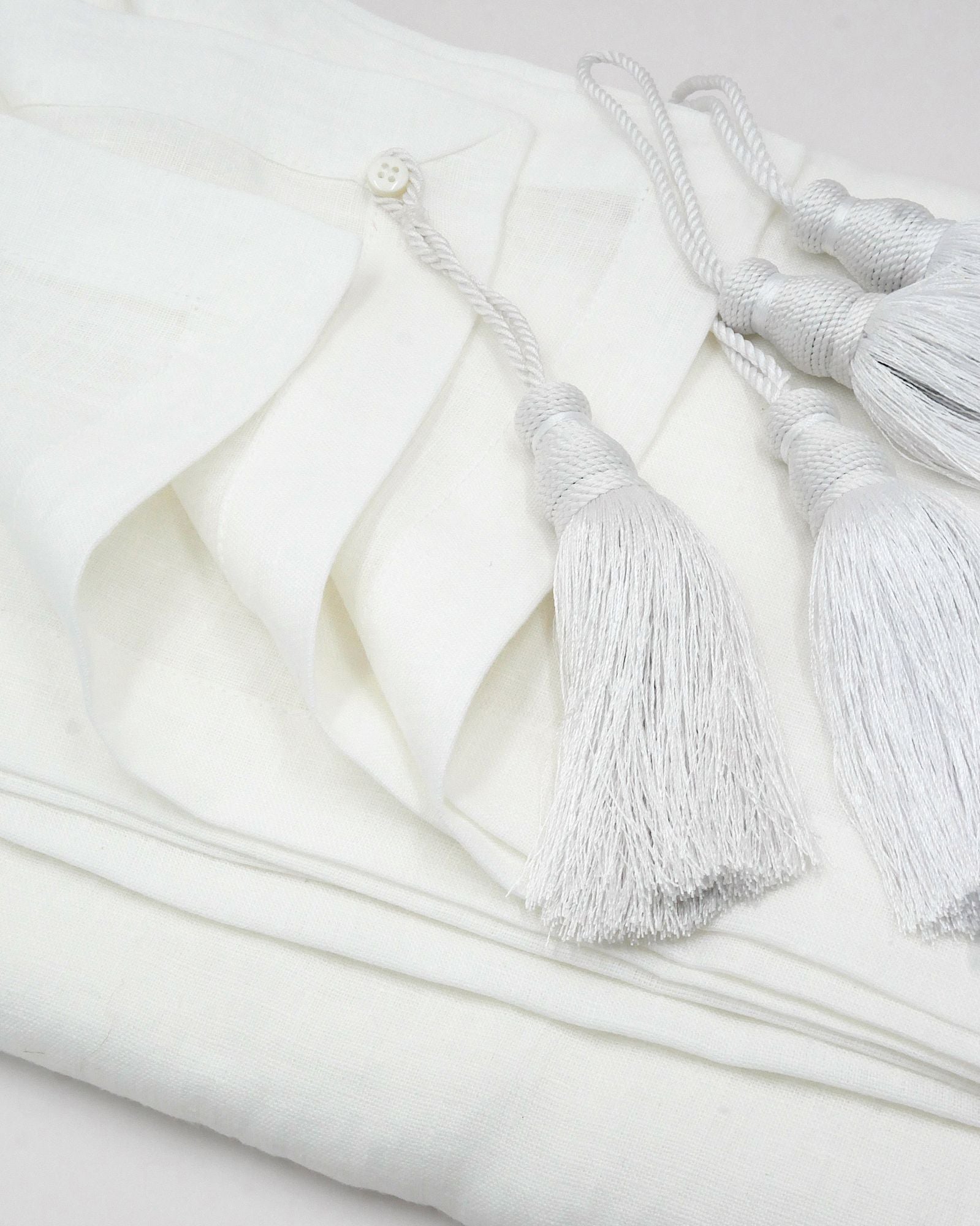 Leinen Tischdecke Weiß mit Quasten