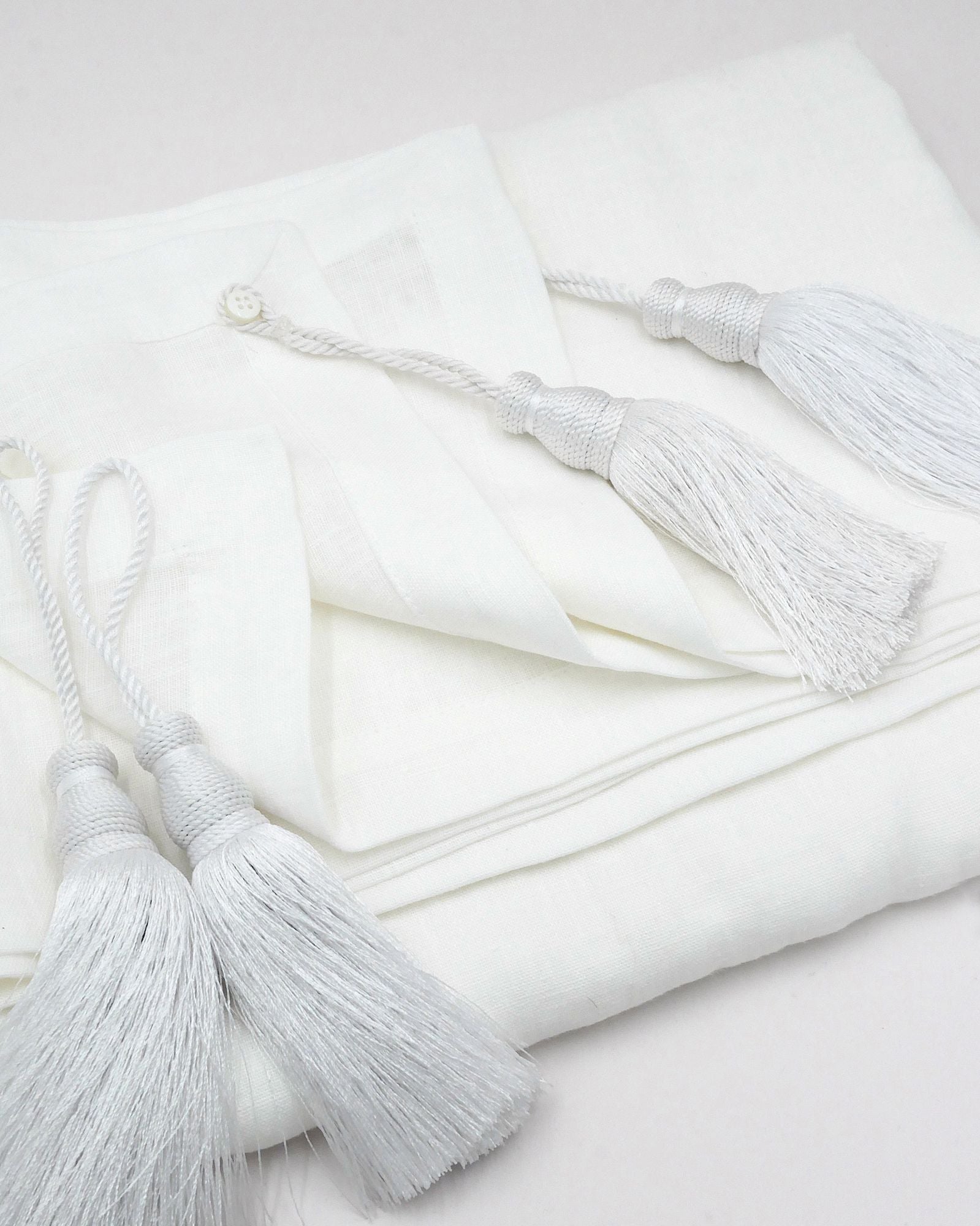 Leinen Tischdecke Weiß mit Quasten