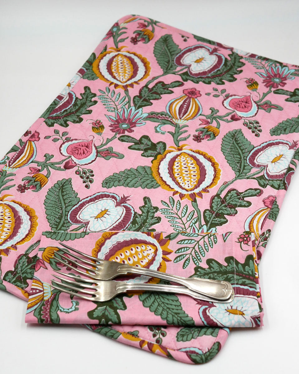 Abgesteppte Tischsets "Secret Garden Rosa - Zweier-Set"