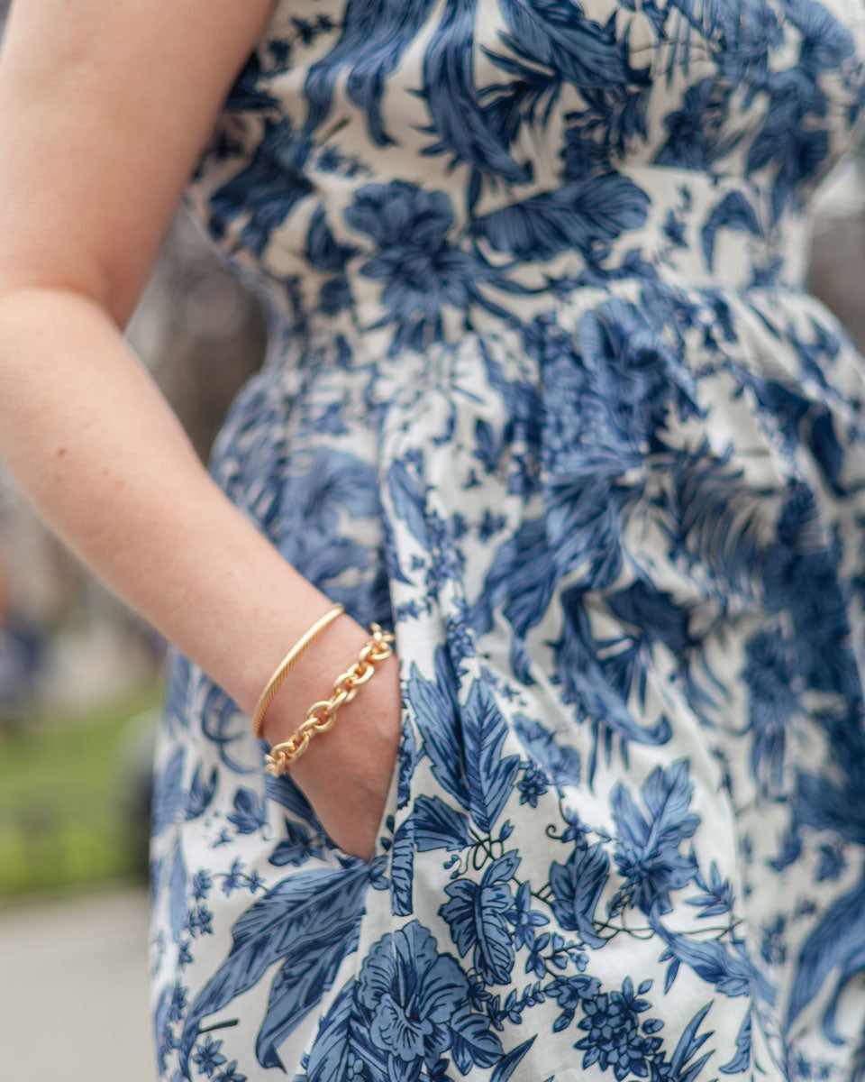 Sommerkleid "Valerie" mit blauem Palmenmuster